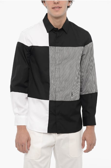 Patchwork katoenen shirt in zwart en wit - Image 1