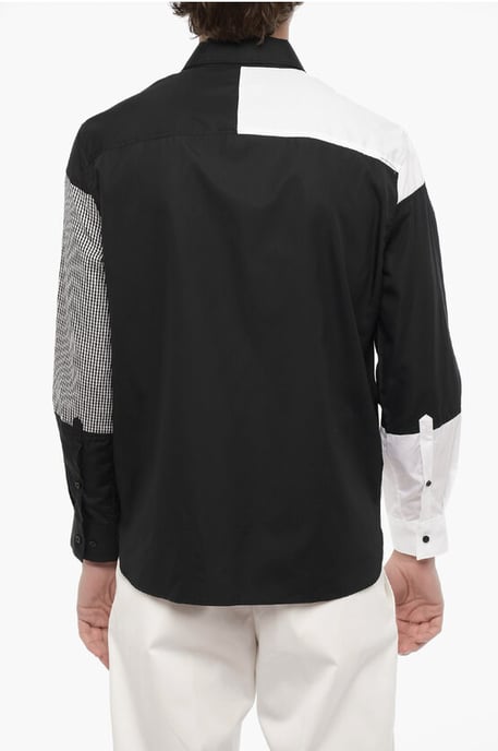 Patchwork katoenen shirt in zwart en wit - Image 2
