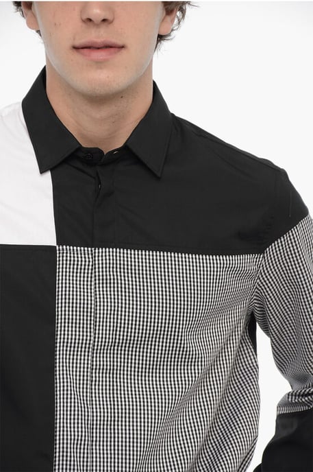 Patchwork katoenen shirt in zwart en wit - Image 3