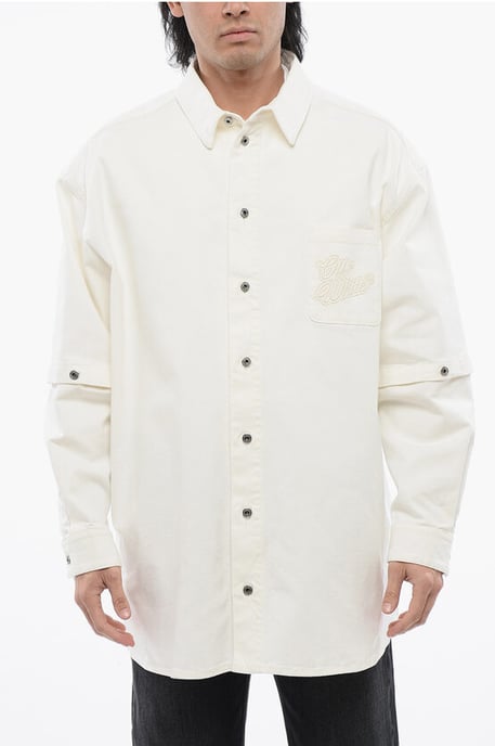 Denim overhemd met afneembare mouw in wit - Image 1