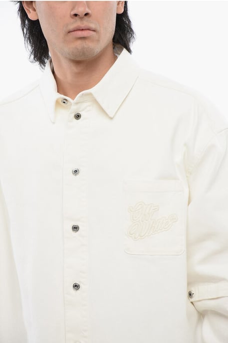 Denim overhemd met afneembare mouw in wit - Image 3