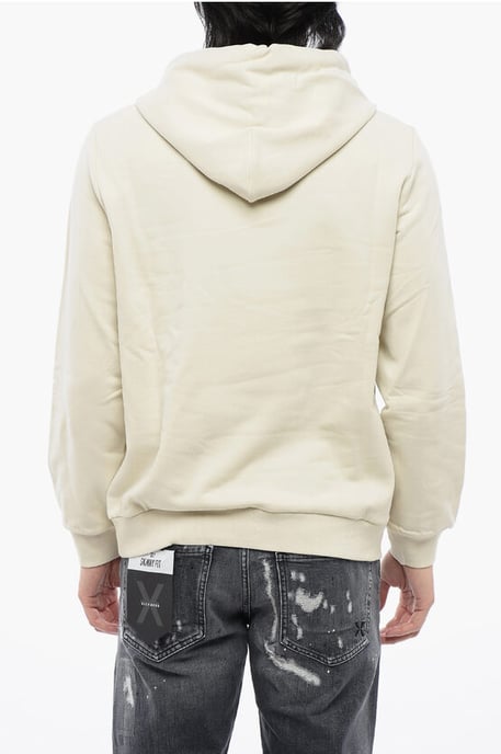 Geborstelde katoenen hoodie met geborduurd logo in beige - Image 2