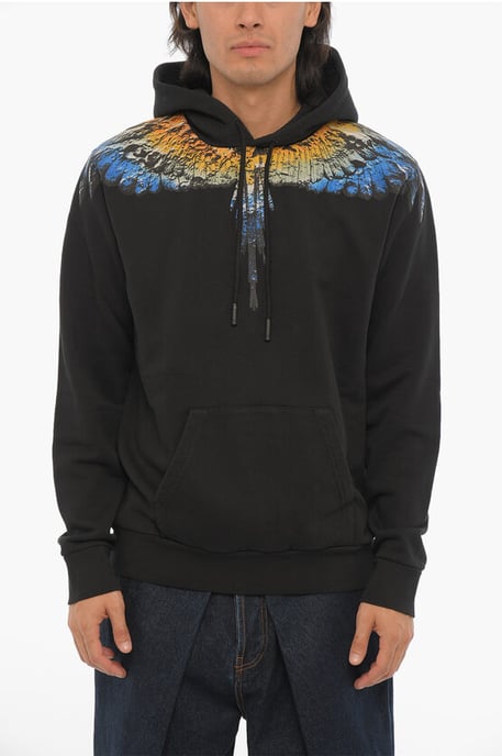 Geborstelde katoenen LUNAR WINGS hoodie in zwart - Image 1