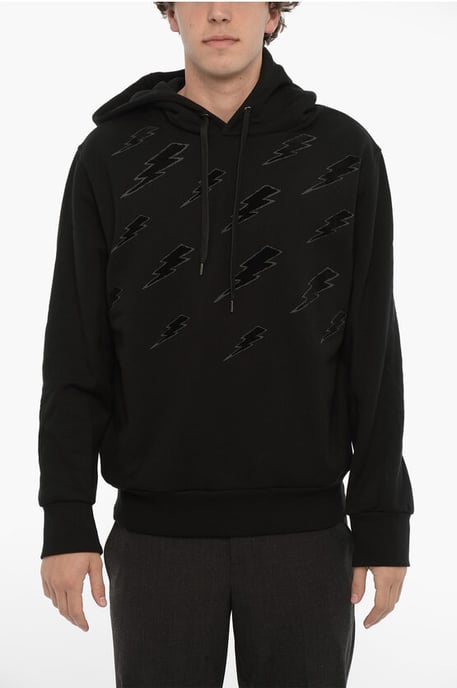 Easy Fit Hoodie met Fluwelen Bliksemflits in Zwart - Image 1