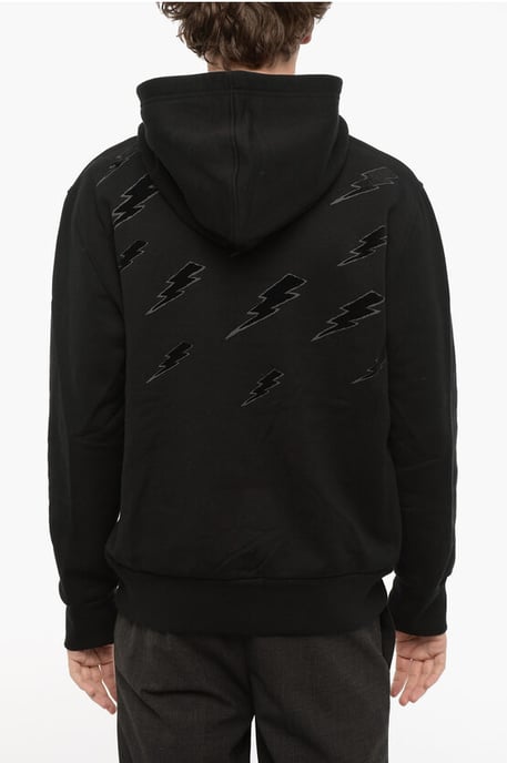 Easy Fit Hoodie met Fluwelen Bliksemflits in Zwart - Image 2