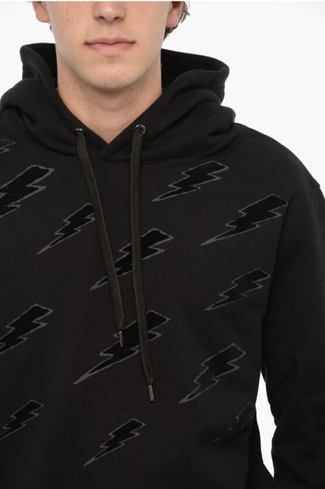 Easy Fit Hoodie met Fluwelen Bliksemflits in Zwart - Image 3