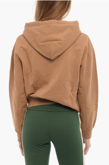 Geborstelde katoenen hoodie met bedrukt logo in bruin - Image 2