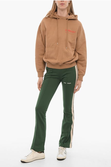 Geborstelde katoenen hoodie met bedrukt logo in bruin - Image 4