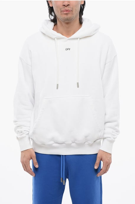 Geborstelde katoenen OFF-hoodie in wit - Image 1