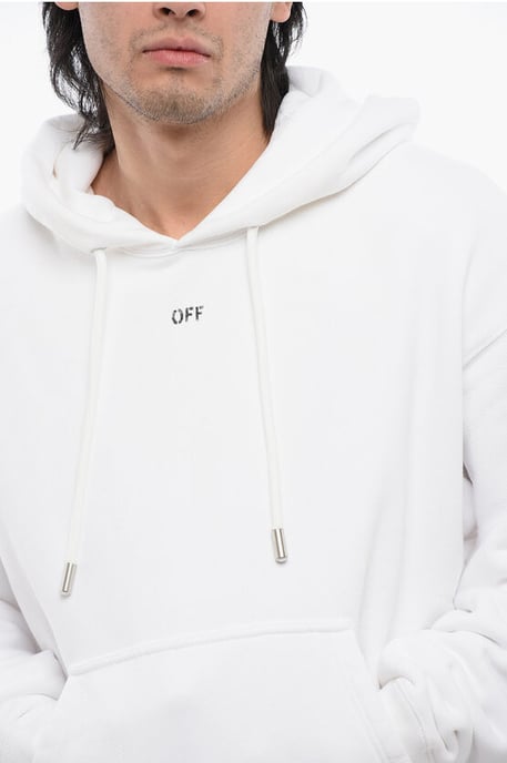 Geborstelde katoenen OFF-hoodie in wit - Image 3
