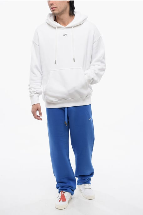 Geborstelde katoenen OFF-hoodie in wit - Image 4