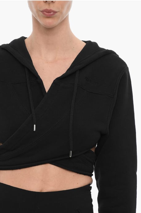 Effen cropped hoodie met wikkelmotief in zwart - Image 3