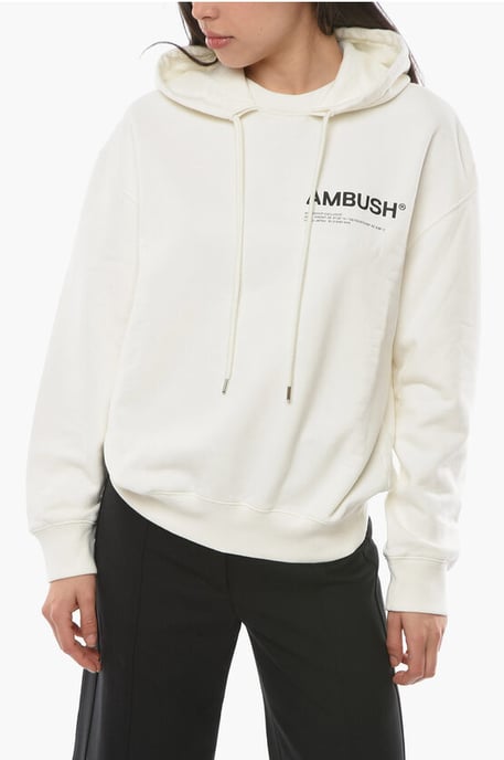 Geborsteld katoenen MULTICORD hoodie in wit - Image 1