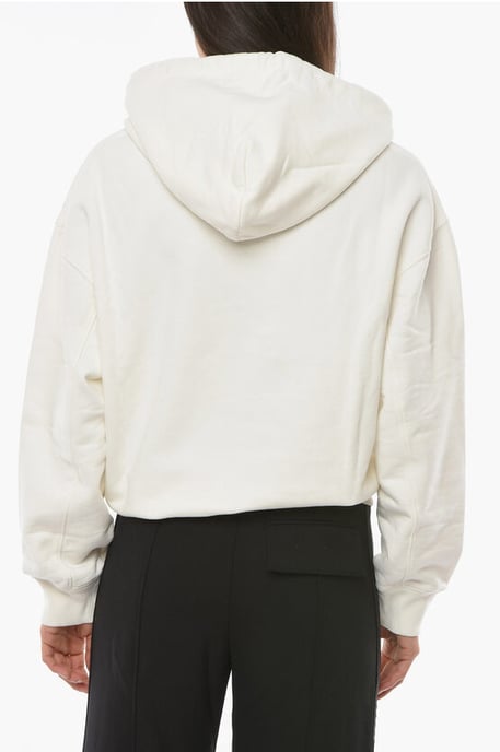 Geborsteld katoenen MULTICORD hoodie in wit - Image 2