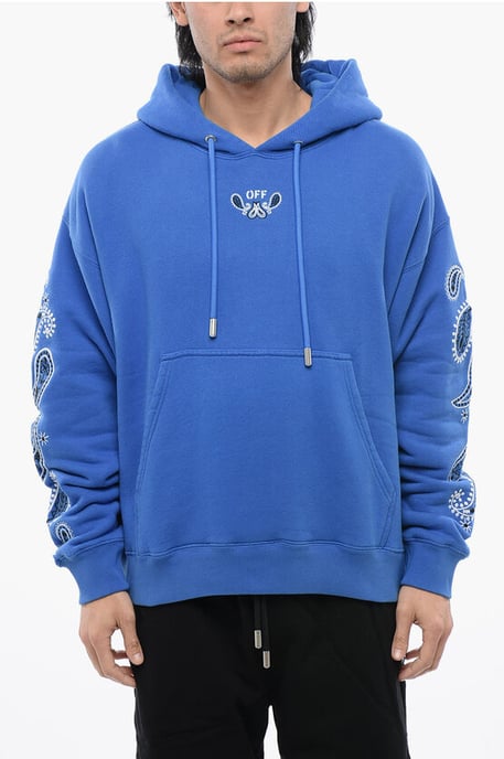 Geborduurde geborstelde katoenen BANDANA ARROW hoodie in blauw - Image 1