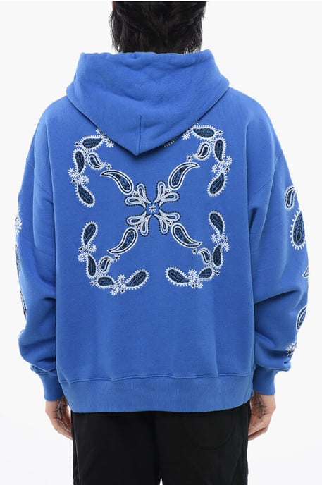 Geborduurde geborstelde katoenen BANDANA ARROW hoodie in blauw - Image 2