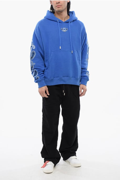 Geborduurde geborstelde katoenen BANDANA ARROW hoodie in blauw - Image 4