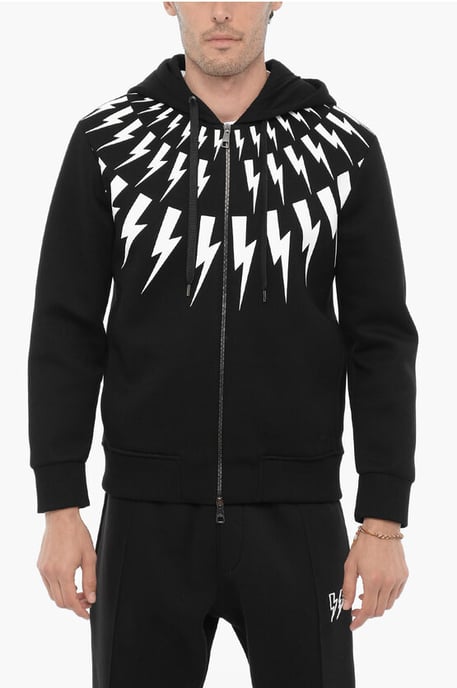 Slim Fit FAIRISLE THUNDELBOLT neopreen hoodie in zwart - Image 1