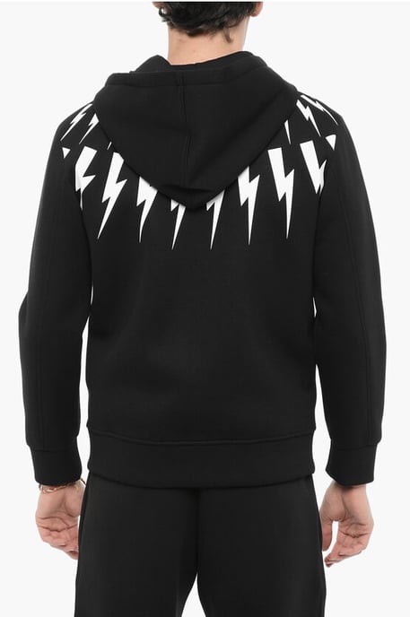 Slim Fit FAIRISLE THUNDELBOLT neopreen hoodie in zwart - Image 2