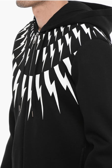 Slim Fit FAIRISLE THUNDELBOLT neopreen hoodie in zwart - Image 3