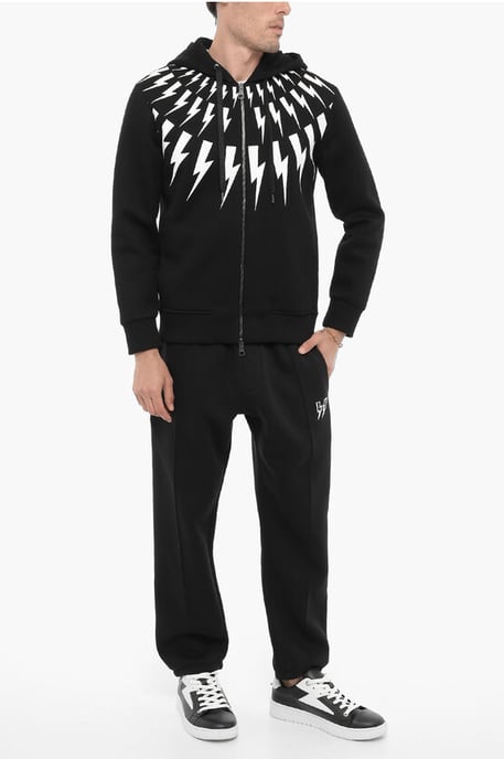Slim Fit FAIRISLE THUNDELBOLT neopreen hoodie in zwart - Image 4