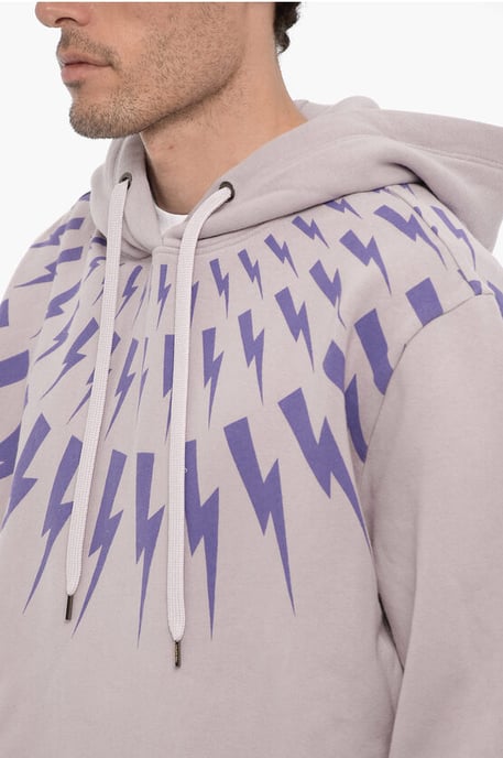 Fleece katoenen FAIRISLE THUNDERBOLT hoodie in violet - Image 3