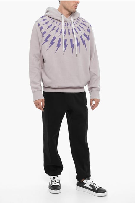 Fleece katoenen FAIRISLE THUNDERBOLT hoodie in violet - Image 4