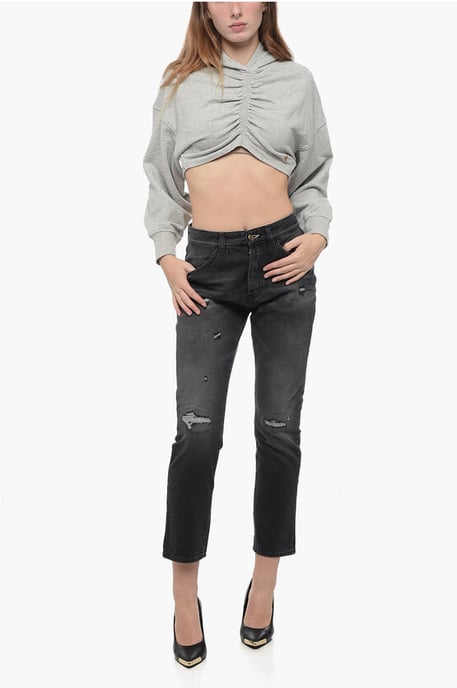 Katoenen cropped hoodie in grijs - Image 4