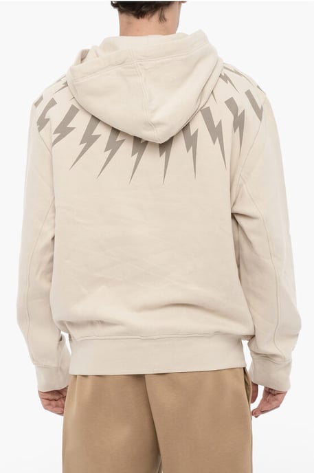 Fleece katoenen FAIRISLE THUNDERBOLT hoodie in beige - Image 2
