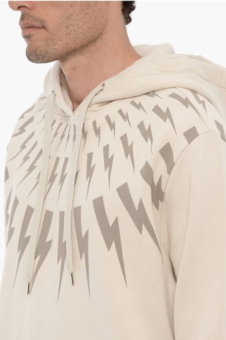 Fleece katoenen FAIRISLE THUNDERBOLT hoodie in beige - Image 3