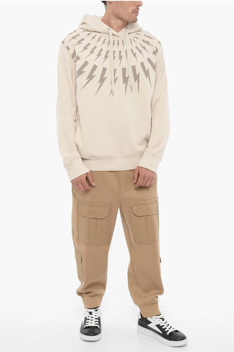 Fleece katoenen FAIRISLE THUNDERBOLT hoodie in beige - Image 4