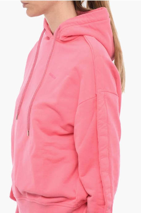 Geborstelde katoenen hoodie in roze - Image 3