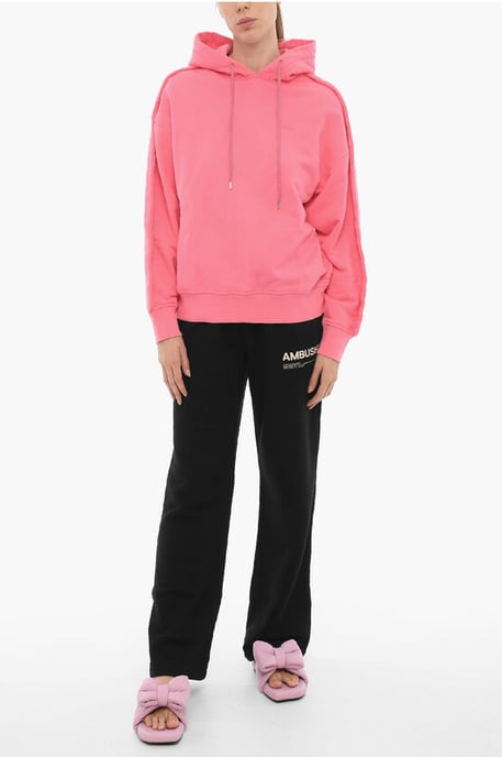 Geborstelde katoenen hoodie in roze - Image 4