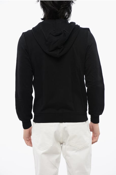 Geborstelde katoenen hoodie met rits en strass-stammotief in zwart - Image 2