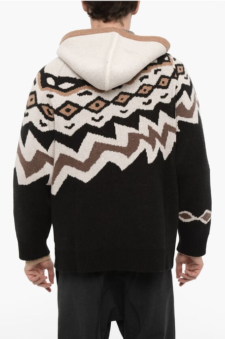 Boxy Fit Wollen Trui met Capuchon in Beige, Nero - Image 2