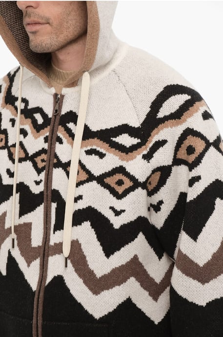 Boxy Fit Wollen Trui met Capuchon in Beige, Nero - Image 3