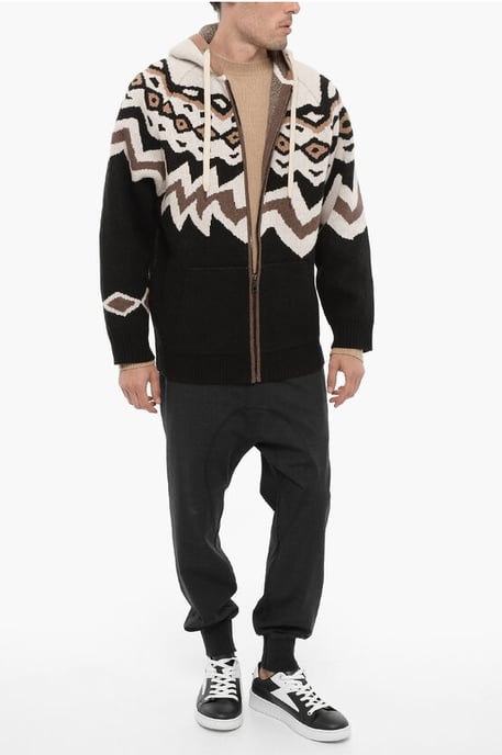 Boxy Fit Wollen Trui met Capuchon in Beige, Nero - Image 4