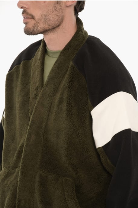 Fleece KIMONO Sweatshirt in kleurblok in Nero, Verde - Image 3