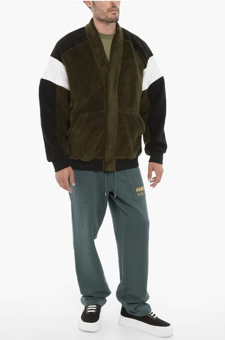 Fleece KIMONO Sweatshirt in kleurblok in Nero, Verde - Image 4
