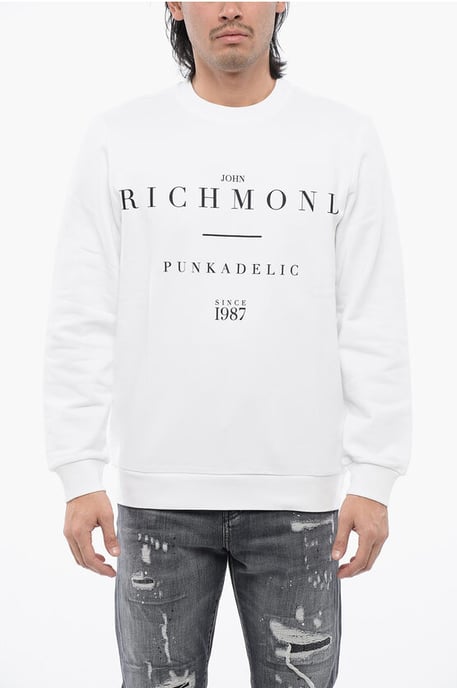 Geborsteld katoenen sweatshirt met ronde hals en logoprint in het wit - Image 1