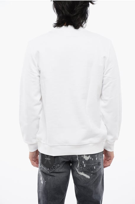 Geborsteld katoenen sweatshirt met ronde hals en logoprint in het wit - Image 2