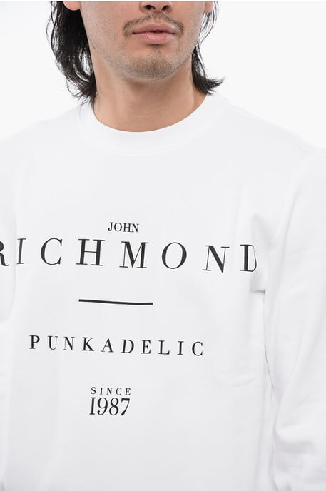 Geborsteld katoenen sweatshirt met ronde hals en logoprint in het wit - Image 3