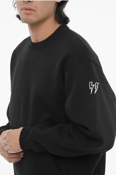 Fleecekatoenmix Easy Fit ronde hals sweatshirt in zwart - Image 3