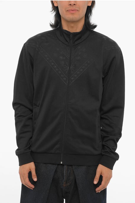 Effen sweatshirt met bandanamotief en ritssluiting in zwart - Image 1