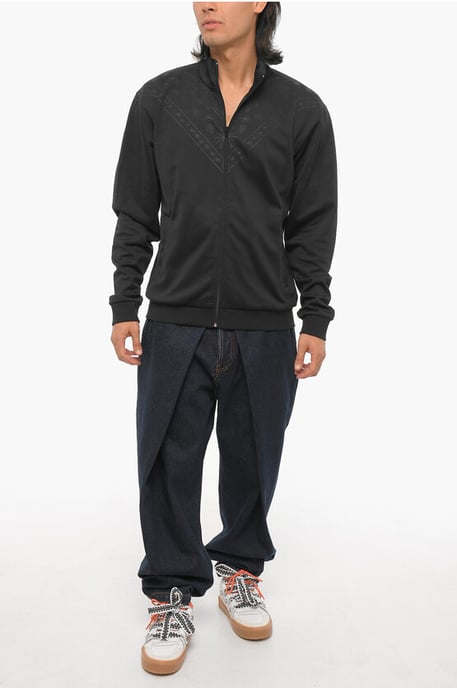 Effen sweatshirt met bandanamotief en ritssluiting in zwart - Image 4
