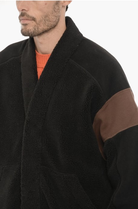 Fleece tweekleurige KIMONO-sweatshirt in Marrone, Nero - Image 3