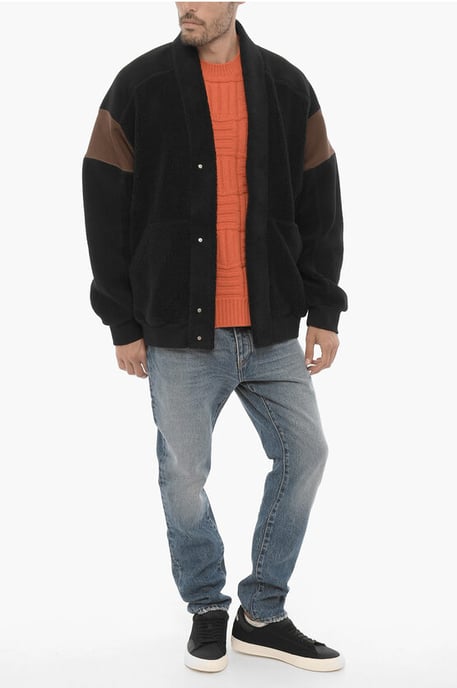 Fleece tweekleurige KIMONO-sweatshirt in Marrone, Nero - Image 4