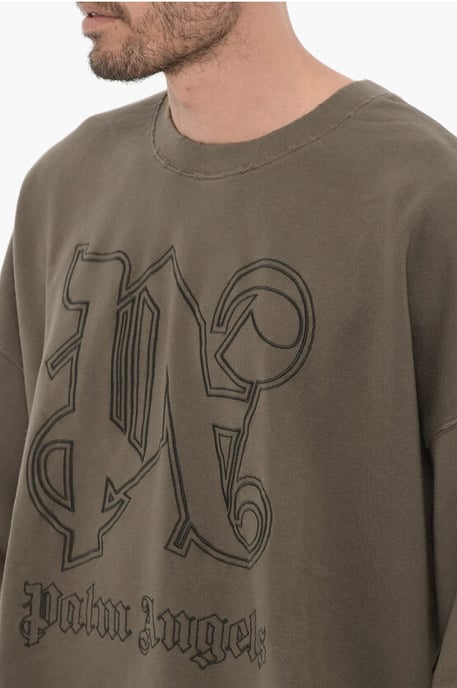 Vintage Effect ronde hals sweatshirt met reliëfmonogram in militairgroen - Image 3