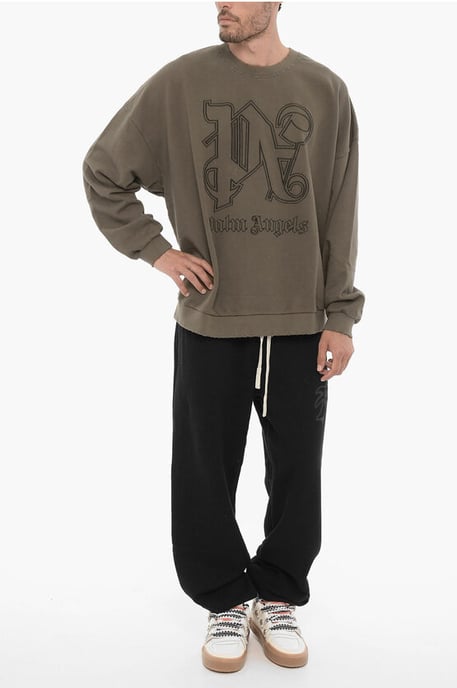 Vintage Effect ronde hals sweatshirt met reliëfmonogram in militairgroen - Image 4