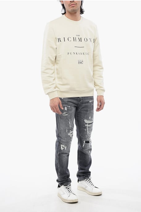Geborsteld katoenen sweatshirt met ronde hals en logoprint - Image 4